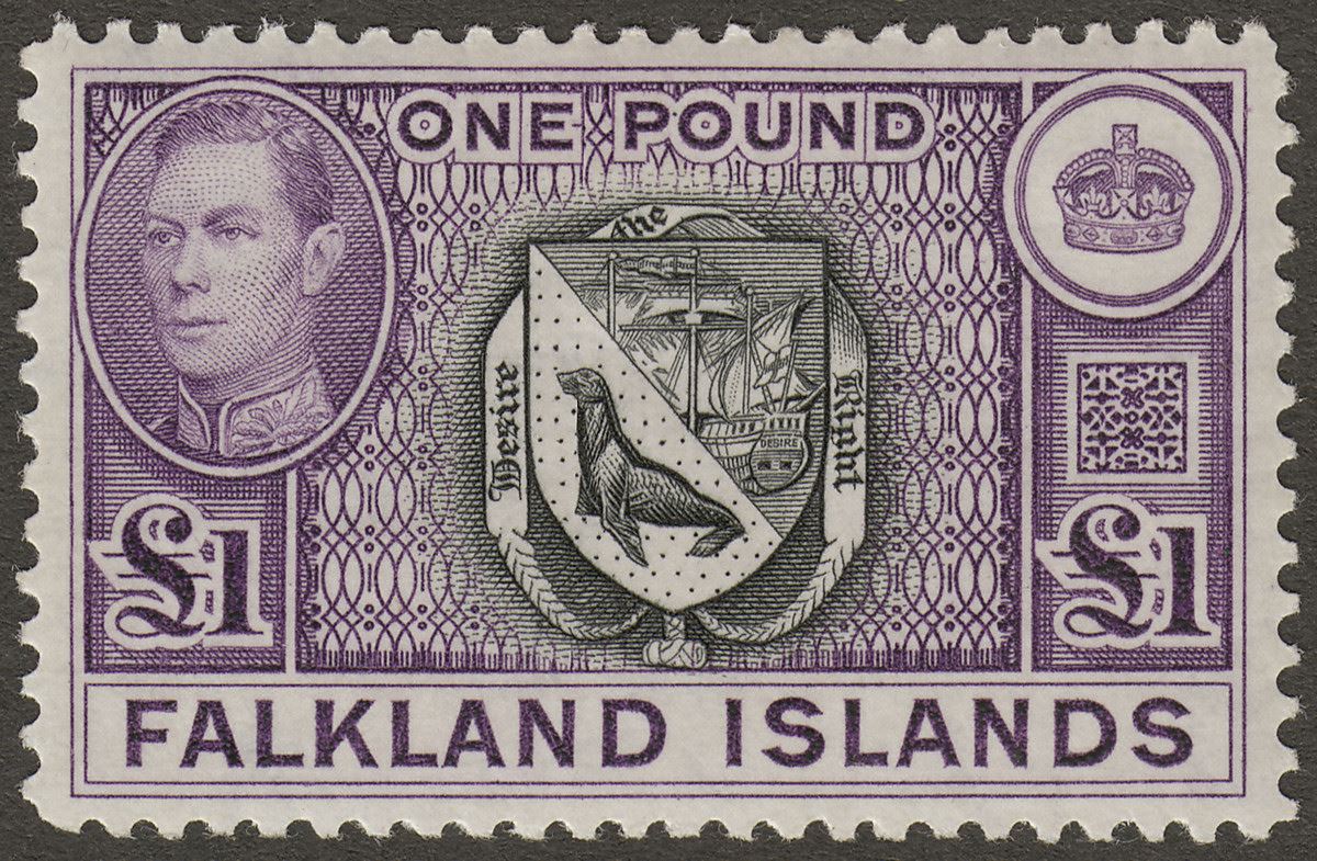 Falkland Islands 1938 KGVI £1 Black and Dull Violet Mint SG163 cat £130