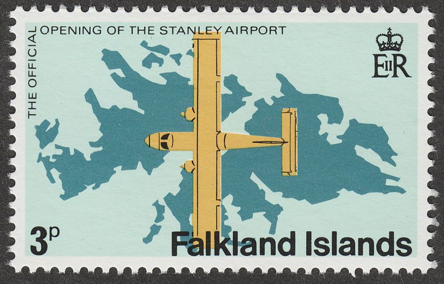 Falkland Islands 1979 QEII Stanley Airport 3p watermark Inverted SG360w
