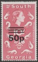 Click for more photos and details South Georgia 1972 QEII 50p Surcharge on 10sh Magenta Type II Mint SG31a