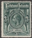 Falkland Islands 1912 KGV 3sh Slate-Green Mint SG66