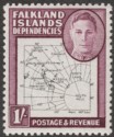 Click for more photos and details Falkland Islands Dependencies 1948 KGVI Thin Map 1sh Dot in T Mint SG G16a