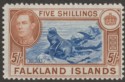 Click for more photos and details Falkland Islands 1950 KGVI 5sh Steel Blue and Brown-Buff Mint SG161d