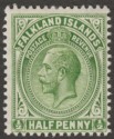 Click for more photos and details Falkland Islands 1912 KGV ½d Yellow-Green Mint SG60