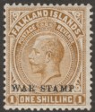 Click for more photos and details Falkland Islands 1919 KGV War Tax 1sh Pale Bistre-Brown Mint SG72a