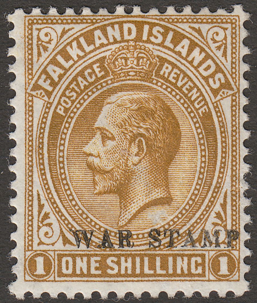 Falkland Islands 1918 KGV War Tax 1sh Light Bistre-Brown Mint SG72