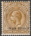 Falkland Islands 1918 KGV War Tax 1sh Light Bistre-Brown Mint SG72