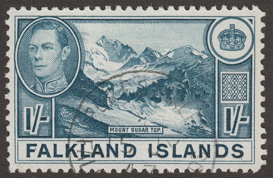 Falkland Islands 1938 KGVI 1sh Dull Greenish Blue Used SG158a