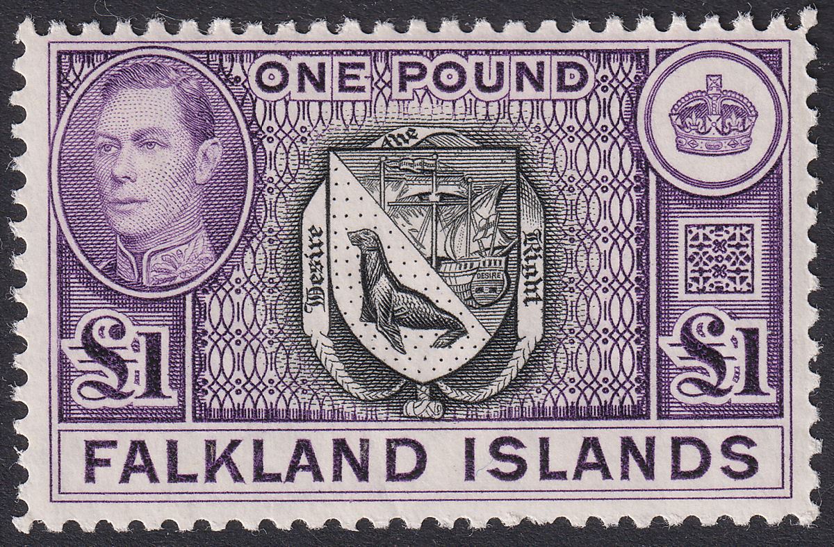 Falkland Islands 1938 KGVI £1 Black and Dull Violet Mint SG163