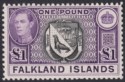 Falkland Islands 1938 KGVI £1 Black and Dull Violet Mint SG163