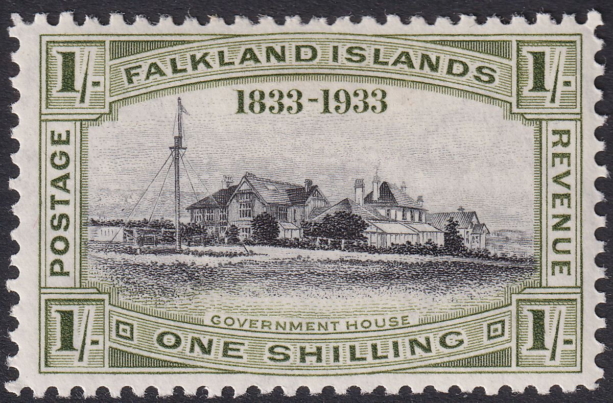 Falkland Islands 1933 KGV Centenary Government House 1sh Mint SG134 cat £75