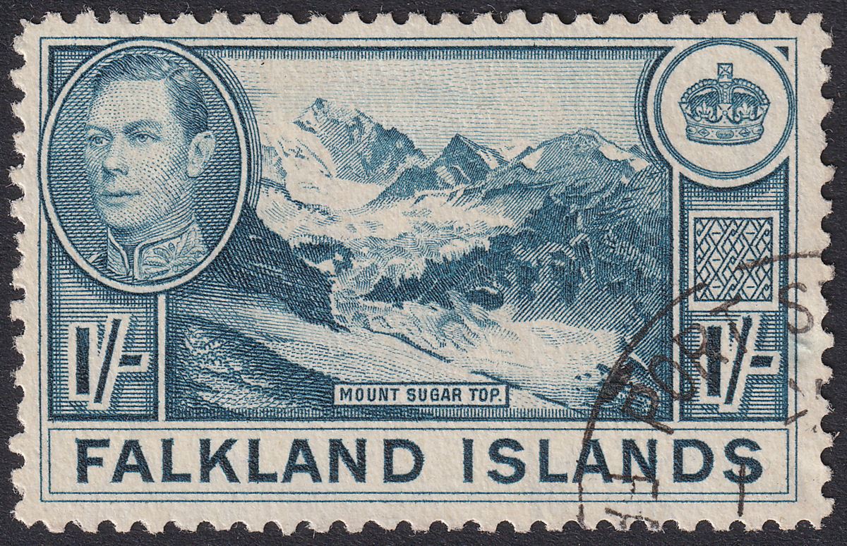 Falkland Islands 1938 KGVI 1sh Dull Greenish Blue Used SG158a