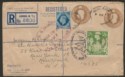 Click for more photos and details King George VI 1948 2sh6d 10d CO 5½d on 5½d Registered Postal Stat Cover - USA