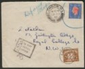 Click for more photos and details KGVI 1942 2½d Ultramarine and Red!! used on 5d Postage Due Cover Defaced Stamps