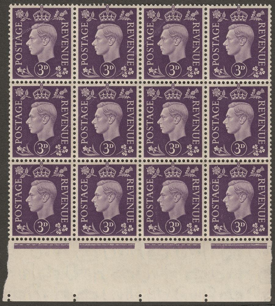 King George VI 1938 3d Violet Mint Block of 12 SG467 cat £60 with creasing