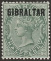 Gibraltar 1886 QV Overprint on Bermuda ½d Dull Green Mint SG1