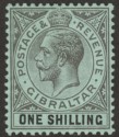 Click for more photos and details Gibraltar 1912 KGV 1sh Black on Green Mint SG81