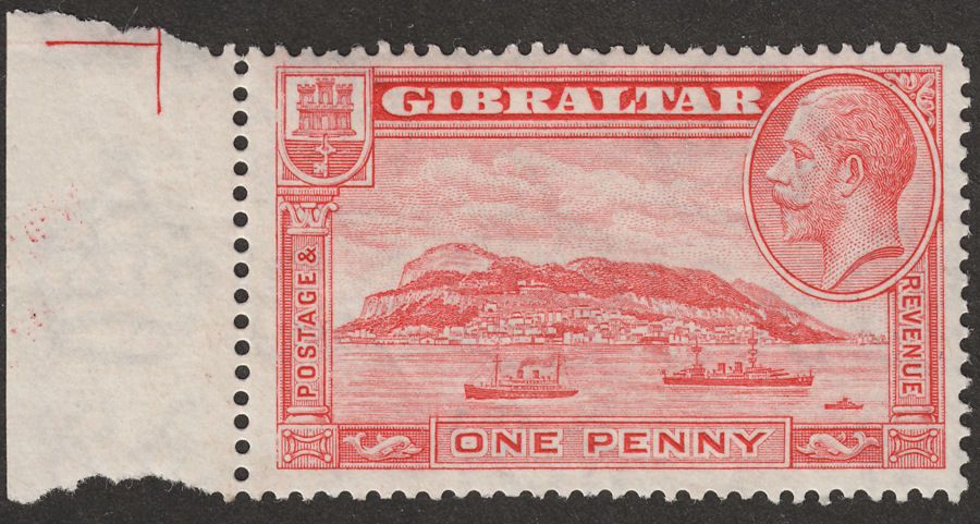 Gibraltar 1931 KGV Rock 1d Scarlet perf 13½x14 Mint SG110a
