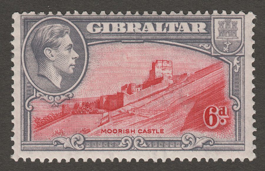 Gibraltar 1938 KGVI 6d Carmine and Grey-Violet Perf 13½ Mint SG126