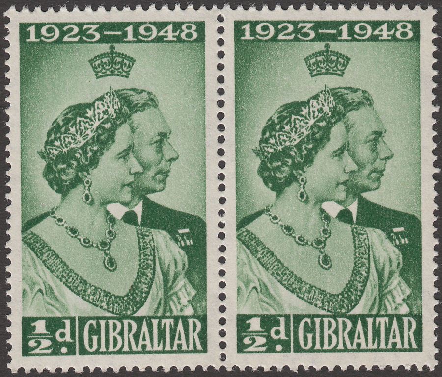 Gibraltar 1948 KGVI Royal Silver Wedding ½d Green Pair Mint SG134