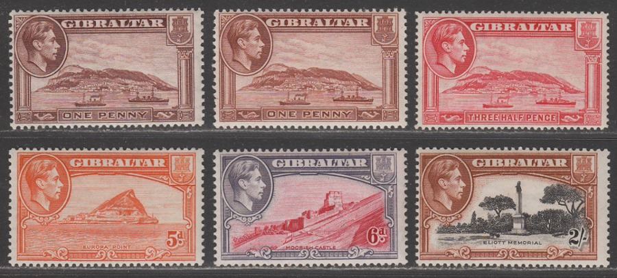 Gibraltar 1938-51 King George VI Selection to 2sh Mint