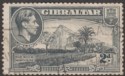 Click for more photos and details Gibraltar 1940 KGVI Rock 2d Grey p13½ Wmk Sideways Used SG124ab cat £45