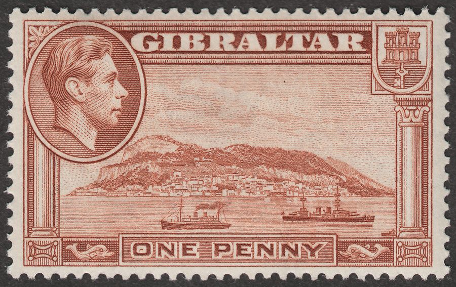 Gibraltar 1940 KGVI 1d Yellow-Brown Perf 13½ Mint SG122a