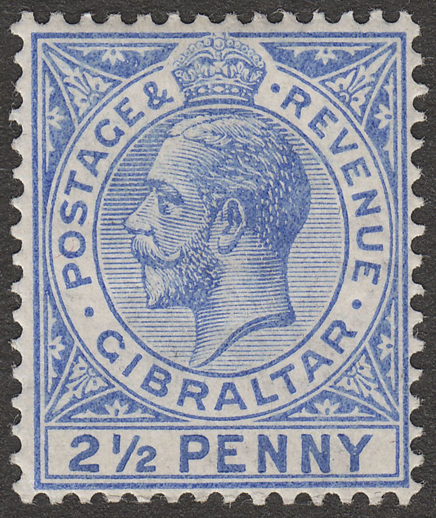 Gibraltar 1917 KGV 2½d Pale Ultramarine Mint SG79b