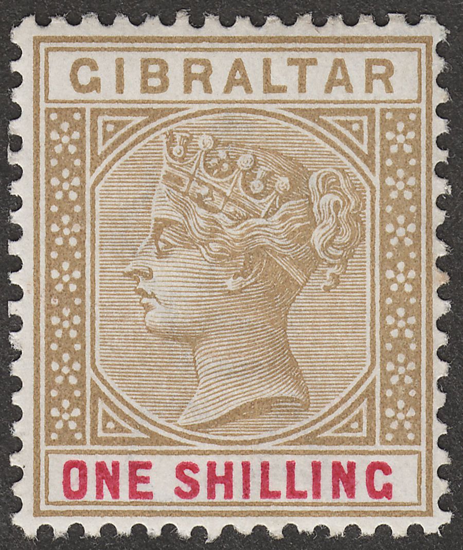 Gibraltar 1898 QV 1sh Bistre and Carmine Mint SG45
