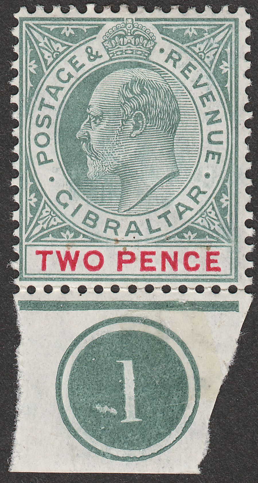 Gibraltar 1907 KEVII 2d Grey-Green and Carmine Chalky Paper Mint SG58a