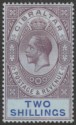 Click for more photos and details Gibraltar 1912 KGV 2sh Dull Purple and Blue on Blue Mint SG82