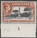 Click for more photos and details Gibraltar 1942 KGVI 2sh Black and Brown Perf 13 Mint SG128b