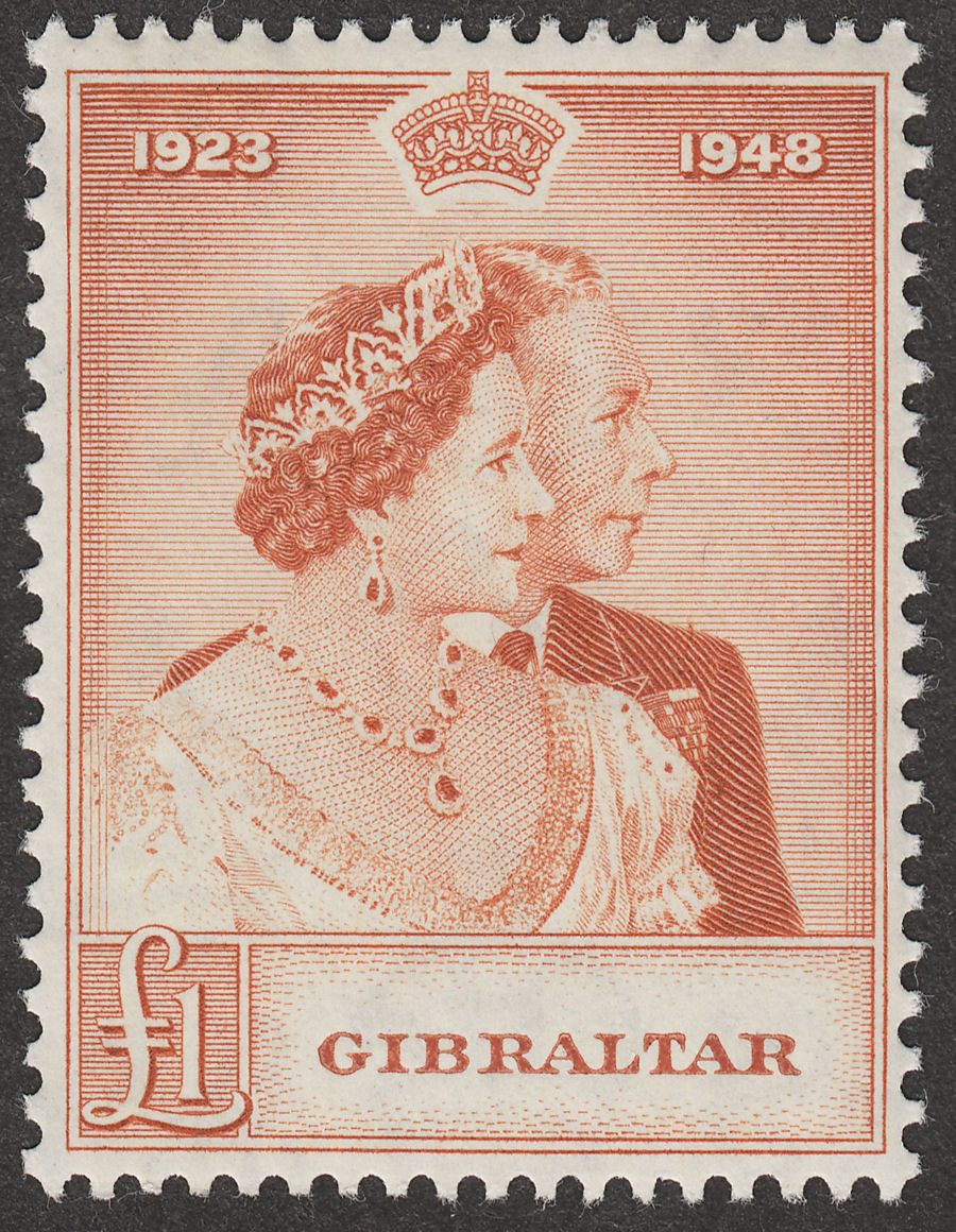 Gibraltar 1948 KGVI Royal Silver Wedding £1 Brown-Orange Mint SG135 RSW
