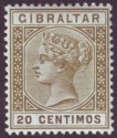 Click for more photos and details Gibraltar 1896 QV 20c Olive-Green and Brown Mint SG24