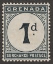 Grenada 1892 QV Postage Due 1d Blue-Black Mint SG D1