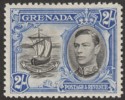 Grenada 1943 KGVI 2sh Black and Bright Ultramarine p12½ Mint SG161 var