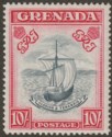 Grenada 1944 KGVI 10sh Grey-Black and Carmine p14 Mint SG163e