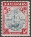 Grenada 1944 KGVI 10sh Slate-Blue and Carmine Lake p14 Used SG163d