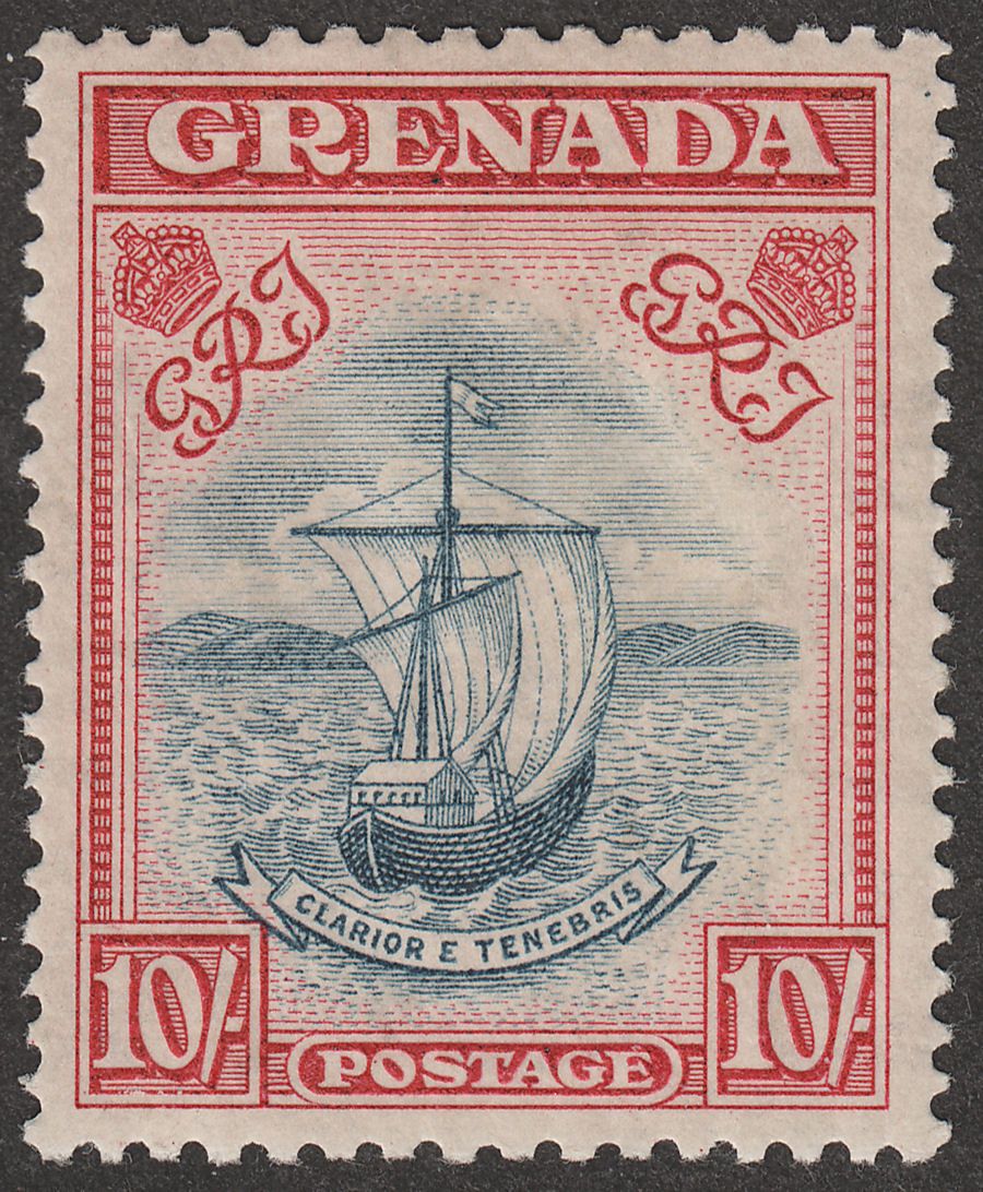 Grenada 1938 KGVI 10sh Steel Blue and Carmine p12x13 Mint SG163