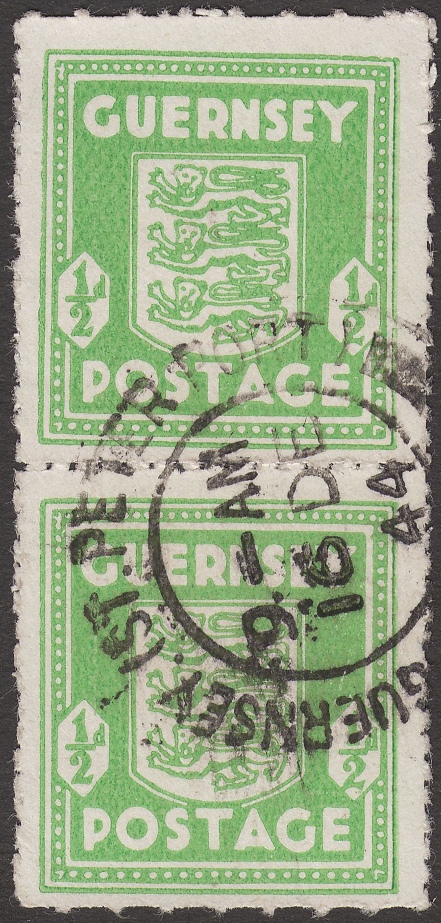 Guernsey 1944 KGVI War Occupation ½d Pair Used w St Peter Port postmarks
