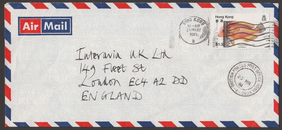 Hong Kong 1981 $1.30 Used on Forces Airmail Cover to UK with BFPO 4 Postmark