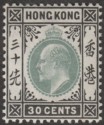 Click for more photos and details Hong Kong 1903 KEVII 30c Dull Green and Black Mint SG70