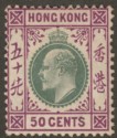 Click for more photos and details Hong Kong 1906 KEVII 50c Green and Magenta Chalky Mint SG85a cat £95 toned