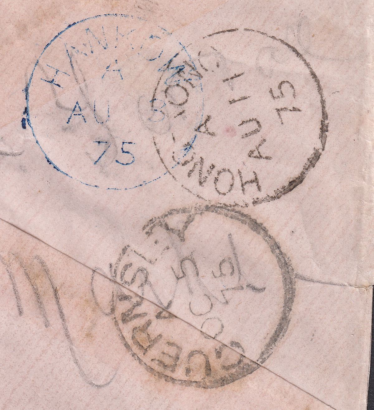 Hong Kong used China 1875 QV 24c Used on Cover 62B Postmark Hankow Backstamp