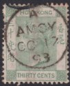 Hong Kong 1893 QV 30c Green Used with AMOY Straight Line Postmark SG Z38 THIN