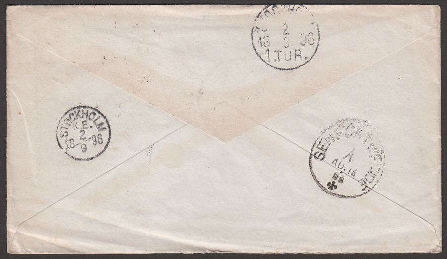 India 1896 QV 2a6p Postal Stationery Cover Used to Stockholm, Sweden