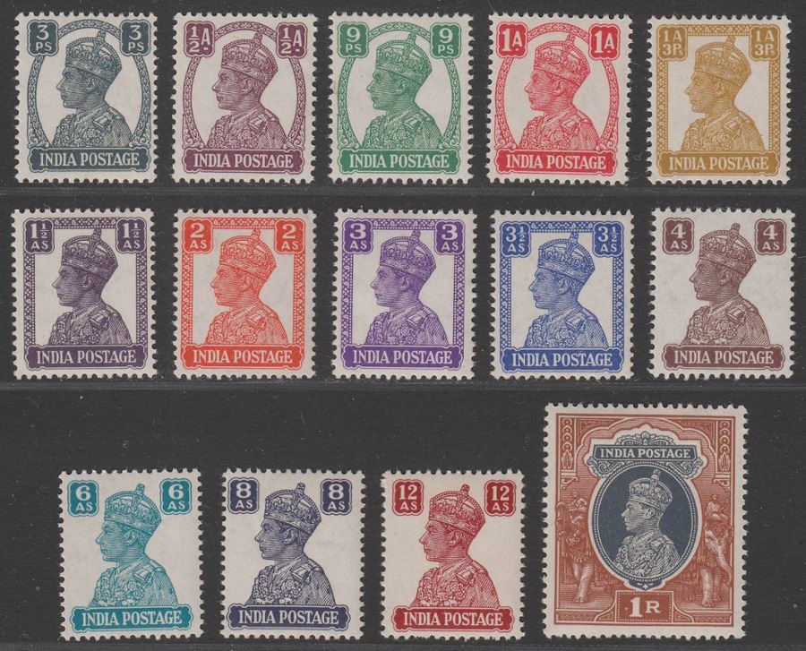 India 1940-43 King George VI Set to 12a UM Mint SG265-276 cat £27