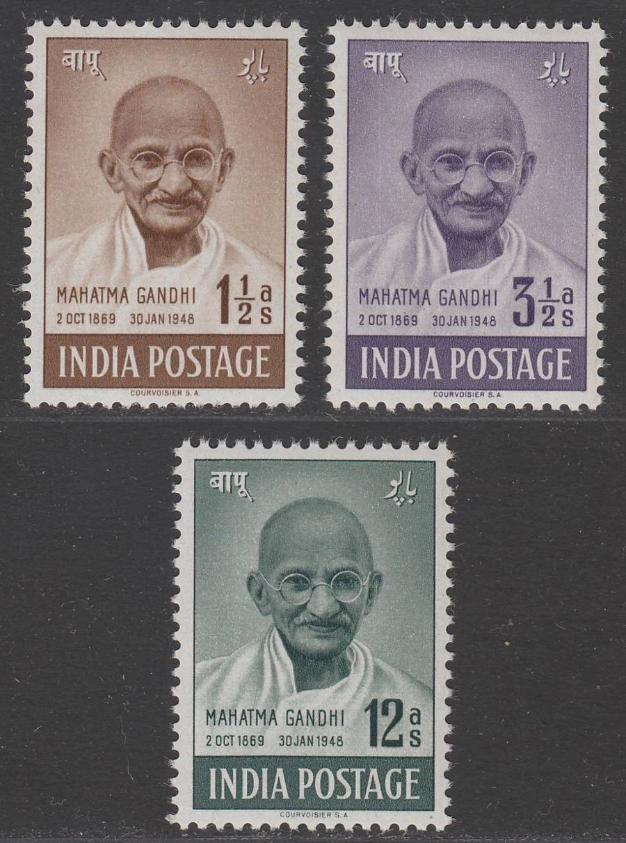 India 1948 First Anniv Independence Gandhi Set to 12a UM Mint SG305-307 cat £50