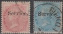 Click for more photos and details India 1866 QV Official 8a Carmine, ½a Pale Blue Overprint Used SG O5 O7 cat £113