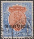 Click for more photos and details India 1913 KGV Official 25r Orange + Blue Service Opt Tels Used SG O96 cat £350