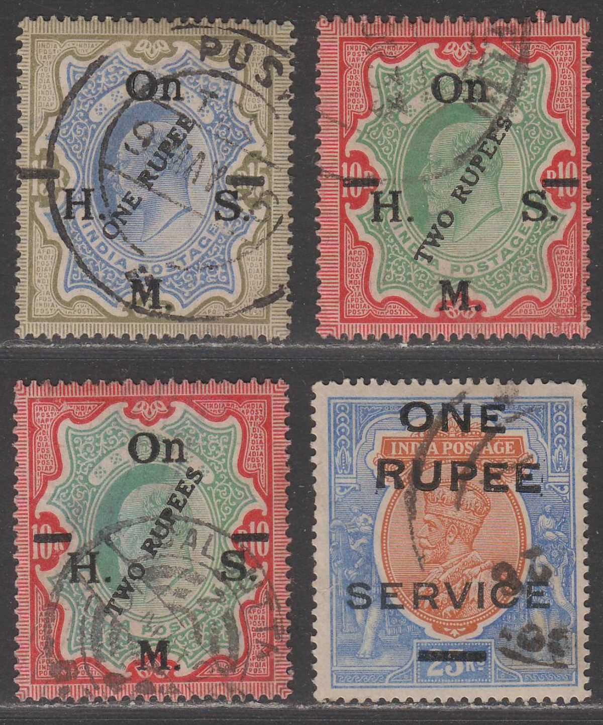 India 1925 KEVII-KGV Official Surcharge Selection Used with faults